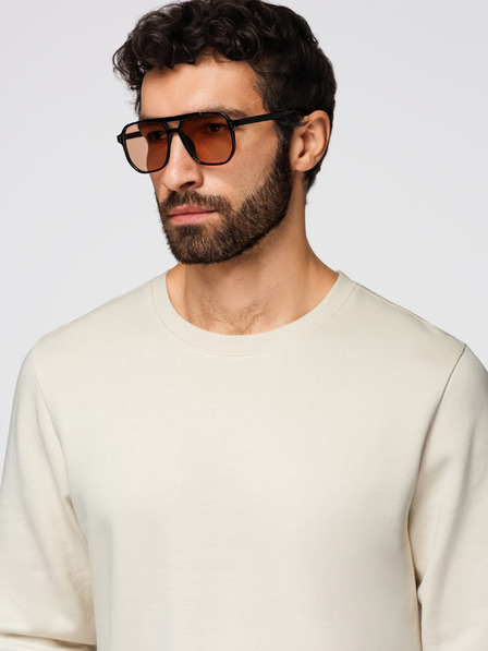 Ombre Clothing Pánská mikina BASIC s kulatým výstřihem - krémová Ombre Clothing