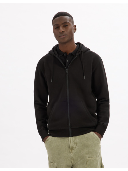 Celio Černá pánská basic mikina s kapucí Celio Fethree