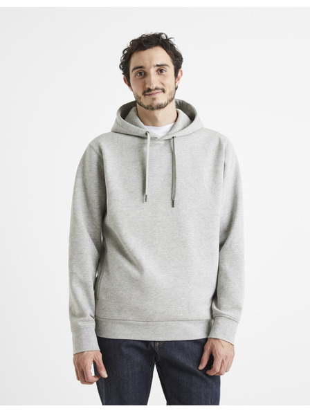 Celio Šedá pánská basic mikina s kapucí Celio
