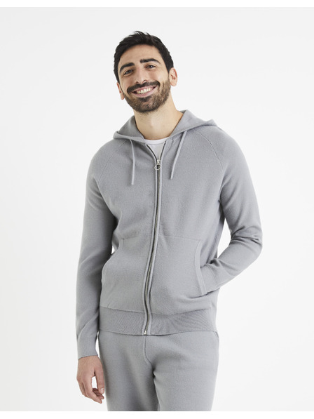 Celio Šedá pánská mikina s kapucí Celio