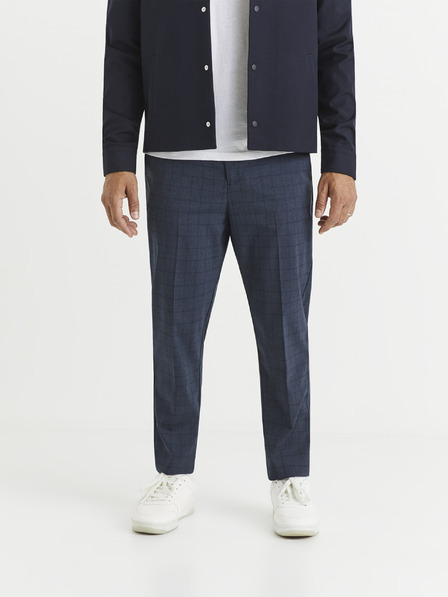 Celio Tmavě modré pánské kostkované kalhoty Celio