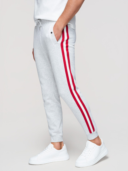 Ombre Clothing Pánské tepláky s lemováním a žebrováním na nohavicích - šedý melír V1 P1519 Ombre Clothing