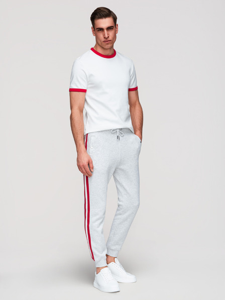 Ombre Clothing Pánské tepláky s lemováním a žebrováním na nohavicích - šedý melír V1 P1519 Ombre Clothing