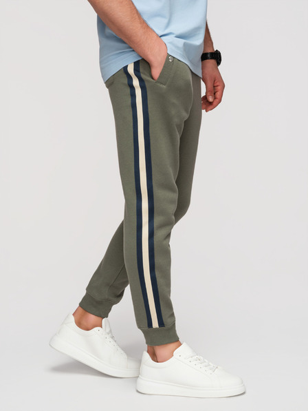 Ombre Clothing Pánské teplákové kalhoty s lemováním a žebrováním na nohavicích - olivové V2 P1519 Ombre Clothing