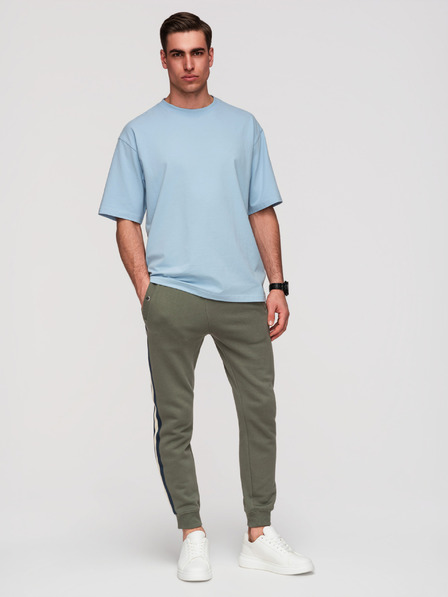 Ombre Clothing Pánské teplákové kalhoty s lemováním a žebrováním na nohavicích - olivové V2 P1519 Ombre Clothing