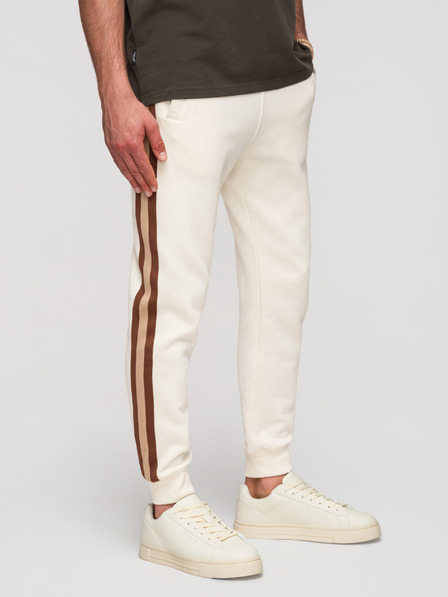 Ombre Clothing Pánské tepláky s lemováním a žebrovanými nohavicemi - krémové V3 P1519 Ombre Clothing
