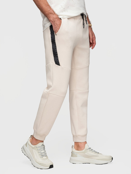 Ombre Clothing Pánské tepláky s žebrovanými manžetami a ozdobným zipem - pískové V6 P1520 Ombre Clothing