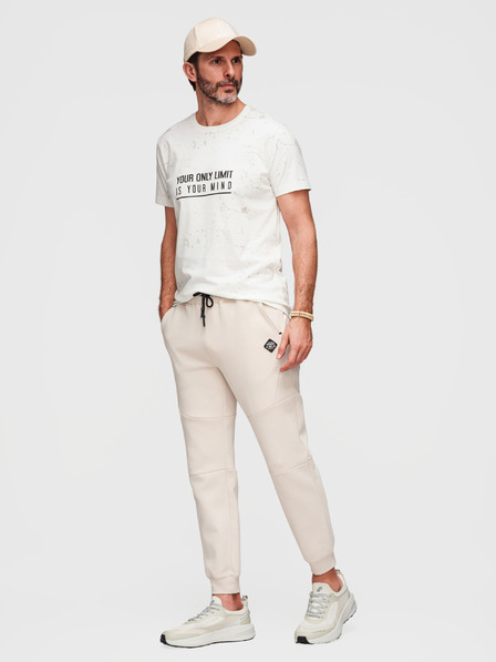 Ombre Clothing Pánské tepláky s žebrovanými manžetami a ozdobným zipem - pískové V6 P1520 Ombre Clothing