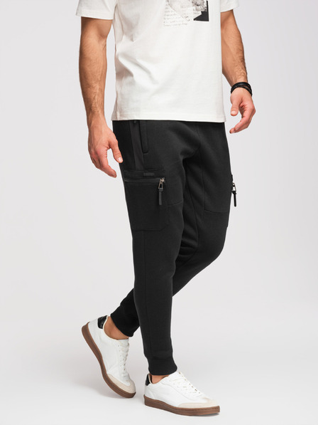Ombre Clothing Pánské tepláky JOGGER s kontrastními vsadkami a kapsami na stehnech - černé V1 OM-PASK-0222 Ombre Clothing