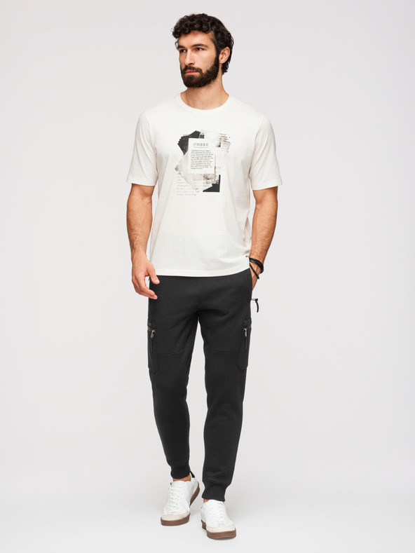 Ombre Clothing Pánské tepláky JOGGER s kontrastními vsadkami a kapsami na stehnech - černé V1 OM-PASK-0222 Ombre Clothing
