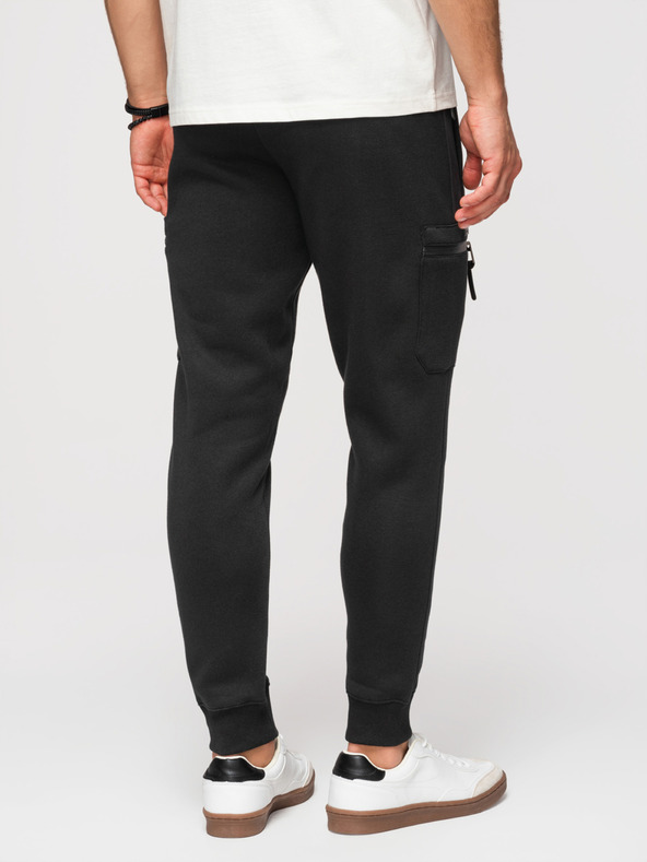 Ombre Clothing Pánské tepláky JOGGER s kontrastními vsadkami a kapsami na stehnech - černé V1 OM-PASK-0222 Ombre Clothing