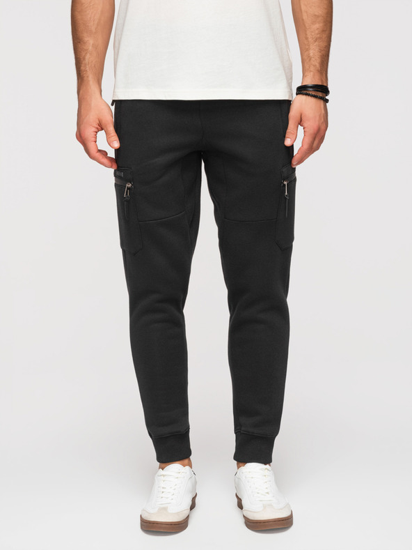 Ombre Clothing Pánské tepláky JOGGER s kontrastními vsadkami a kapsami na stehnech - černé V1 OM-PASK-0222 Ombre Clothing