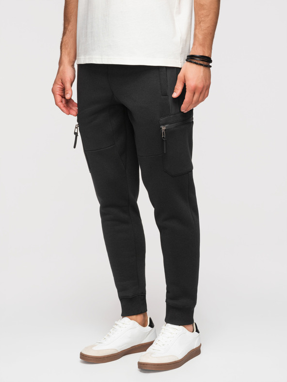 Ombre Clothing Pánské tepláky JOGGER s kontrastními vsadkami a kapsami na stehnech - černé V1 OM-PASK-0222 Ombre Clothing