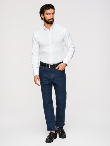 Ombre Clothing Pánská klasická košile SLIM FIT ze saténové tkaniny - bílá V1 OM-SHOS-0211 Ombre Clothing