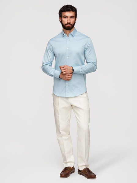 Ombre Clothing Pánská klasická košile SLIM FIT ze saténové tkaniny - modrá V2 OM-SHOS-0211 Ombre Clothing