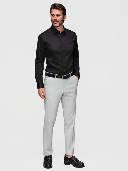 Ombre Clothing Klasická pánská košile SLIM FIT ze saténové tkaniny - černá V4 OM-SHOS-0211 Ombre Clothing