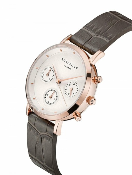 Rosefield Rosefield hodinky NCGRG-N95 The Gabby White Sunray Croco Grey Rose Gold