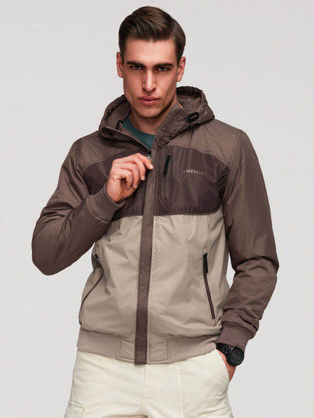 Ombre Clothing Pánská lehká barevná sportovní bunda s fleecem béžová Ombre Clothing