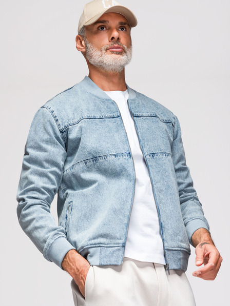 Ombre Clothing Pánská džínová bunda bomber s efektem stone wash - světle modrá V3 OM-JADJ-0163 Ombre Clothing