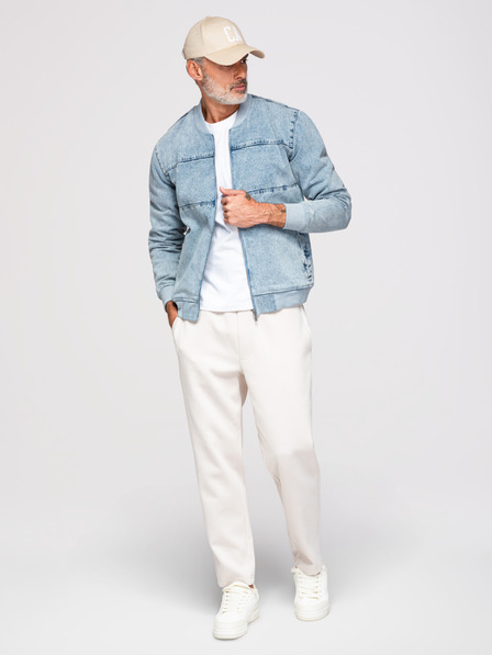 Ombre Clothing Pánská džínová bunda bomber s efektem stone wash - světle modrá V3 OM-JADJ-0163 Ombre Clothing