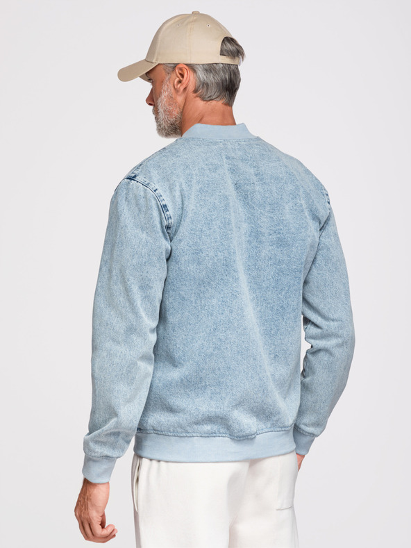 Ombre Clothing Pánská džínová bunda bomber s efektem stone wash - světle modrá V3 OM-JADJ-0163 Ombre Clothing
