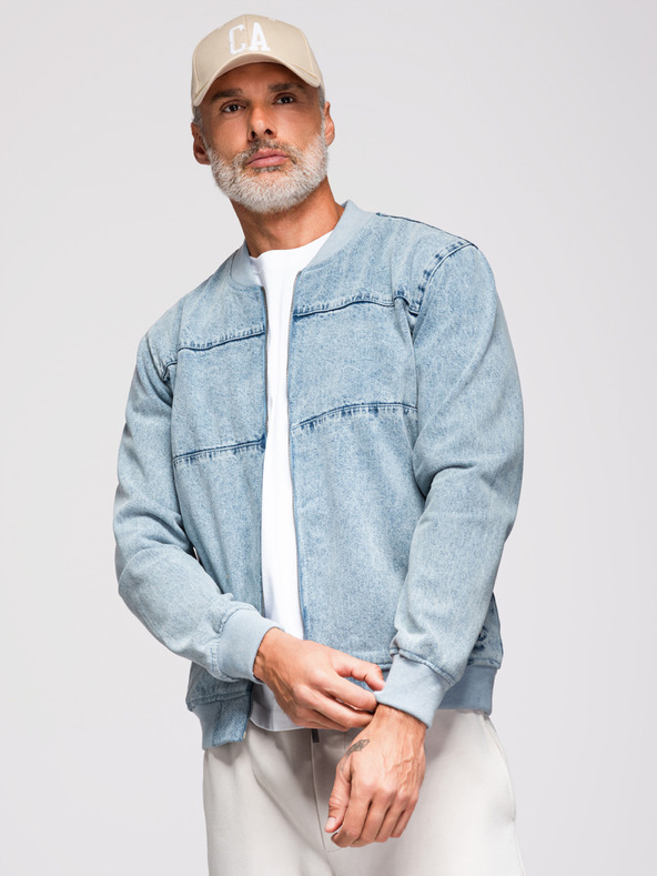 Ombre Clothing Pánská džínová bunda bomber s efektem stone wash - světle modrá V3 OM-JADJ-0163 Ombre Clothing