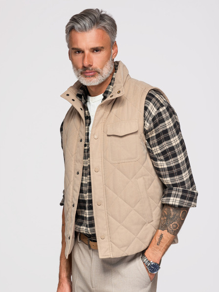 Ombre Clothing Pánská prošívaná vesta s broskvovým efektem - béžová V1 OM-JAVJ-0277 Ombre Clothing