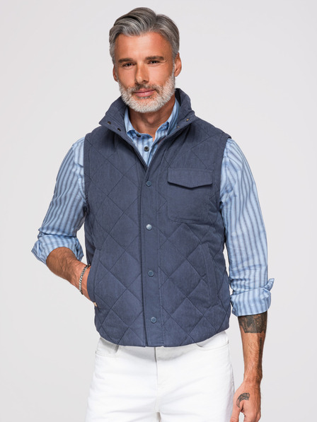Ombre Clothing Pánská prošívaná bunda bez rukávů s broskvovým efektem - tmavě modrá V2 OM-JAVJ-0277 Ombre Clothing