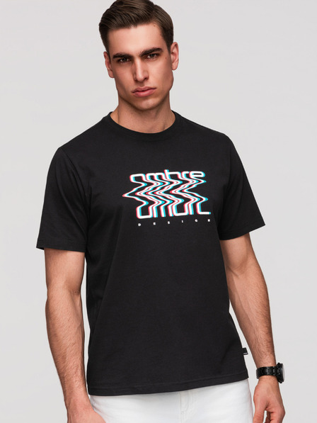 Ombre Clothing Męski bawełniany T-shirt z printem Ombre - czarny V1 OM-TSPT-0286 Ombre Clothing