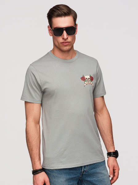Ombre Clothing Pánské bavlněné tričko regular fit s potiskem vitage tetování - šedé V1 OM-TSPT-0257 Ombre Clothing
