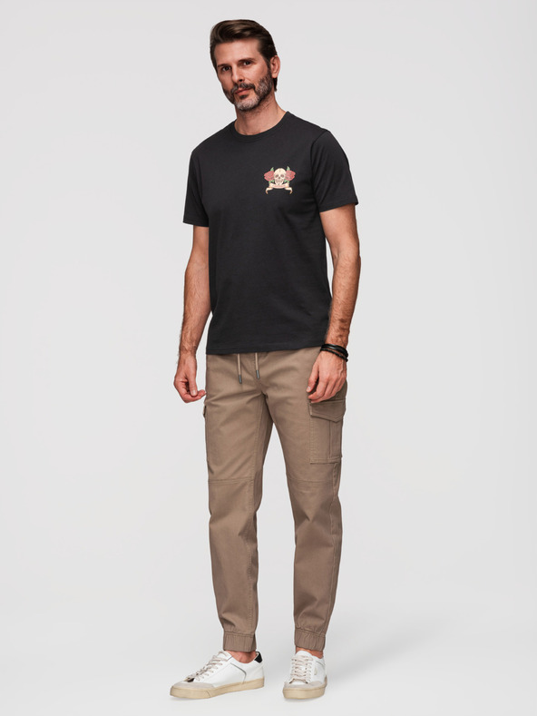 Ombre Clothing Pánské bavlněné tričko regular fit s potiskem vitage tetování - V2 black OM-TSPT-0257 Ombre Clothing