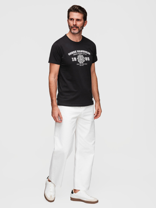 Ombre Clothing Pánské bavlněné tričko s potiskem College - V2 black OM-TSPT-0269 Ombre Clothing