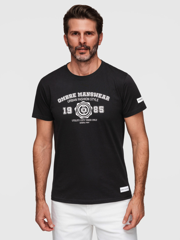 Ombre Clothing Pánské bavlněné tričko s potiskem College - V2 black OM-TSPT-0269 Ombre Clothing