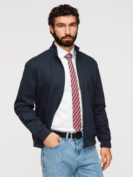 Ombre Clothing Pánská bunda Harrington se stojáčkem a kostkovanou podšívkou - tmavě modrá V2 OM-JANP-0326 Ombre Clothing