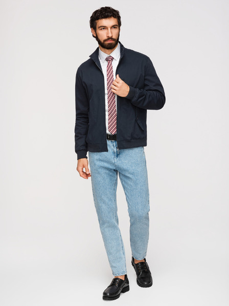 Ombre Clothing Pánská bunda Harrington se stojáčkem a kostkovanou podšívkou - tmavě modrá V2 OM-JANP-0326 Ombre Clothing