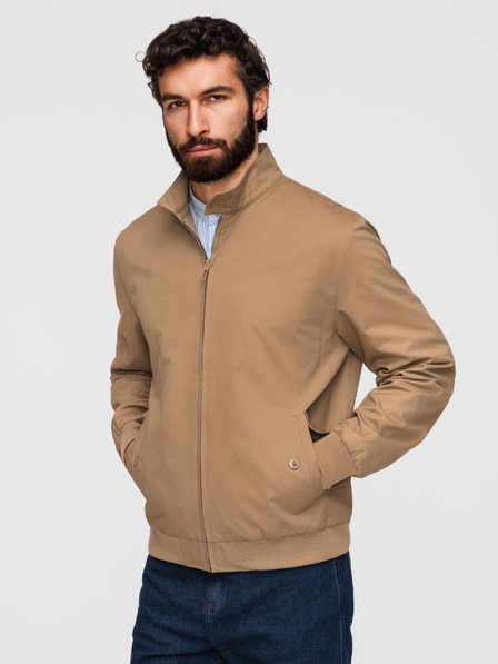 Ombre Clothing Pánská bunda Harrington se stojáčkem a kostkovanou podšívkou - světle hnědá V5 OM-JANP-0326 Ombre Clothing