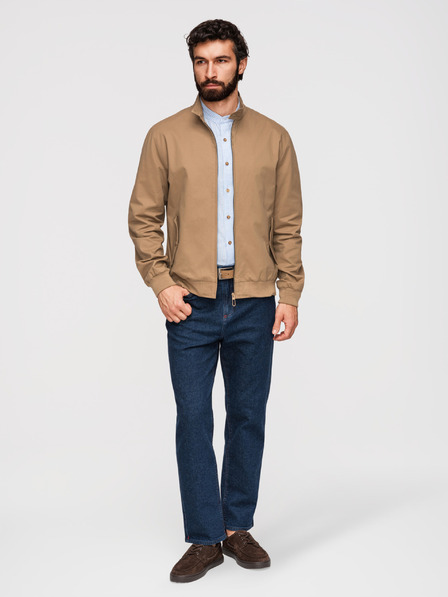 Ombre Clothing Pánská bunda Harrington se stojáčkem a kostkovanou podšívkou - světle hnědá V5 OM-JANP-0326 Ombre Clothing