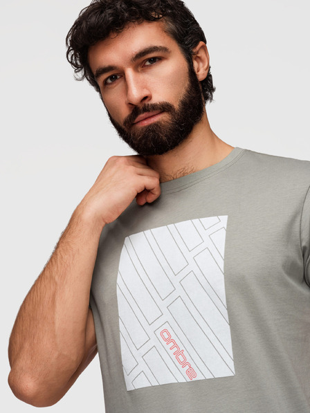 Ombre Clothing Pánské bavlněné tričko s geometrickým potiskem - šedé V3 OM-TSPT-0259 Ombre Clothing