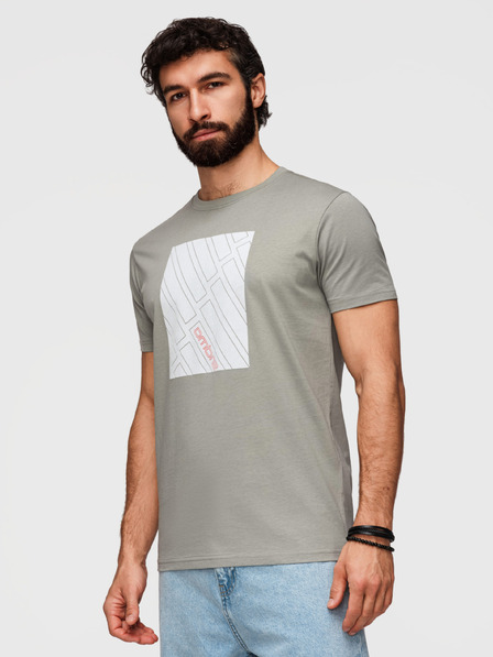 Ombre Clothing Pánské bavlněné tričko s geometrickým potiskem - šedé V3 OM-TSPT-0259 Ombre Clothing