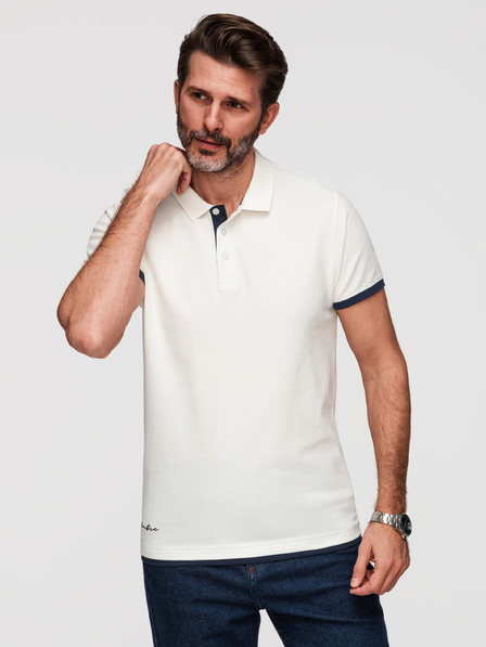 Ombre Clothing Pánská bavlněná polokošile s kontrastním lemováním - bílá V1 OM-POSS-0170 Ombre Clothing