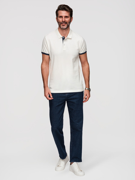 Ombre Clothing Pánská bavlněná polokošile s kontrastním lemováním - bílá V1 OM-POSS-0170 Ombre Clothing