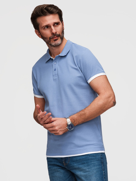 Ombre Clothing Pánská bavlněná polokošile s kontrastním lemováním - modrá V3 OM-POSS-0170 Ombre Clothing