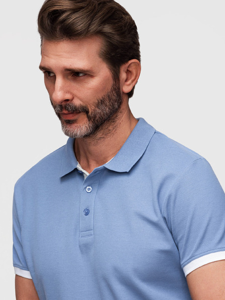 Ombre Clothing Pánská bavlněná polokošile s kontrastním lemováním - modrá V3 OM-POSS-0170 Ombre Clothing
