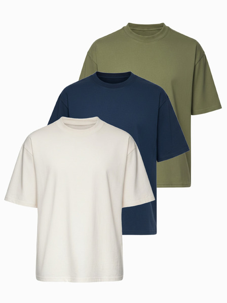 Ombre Clothing Tričko OM-TSBC-0291 - off white/bledě olivová/navy Ombre Clothing