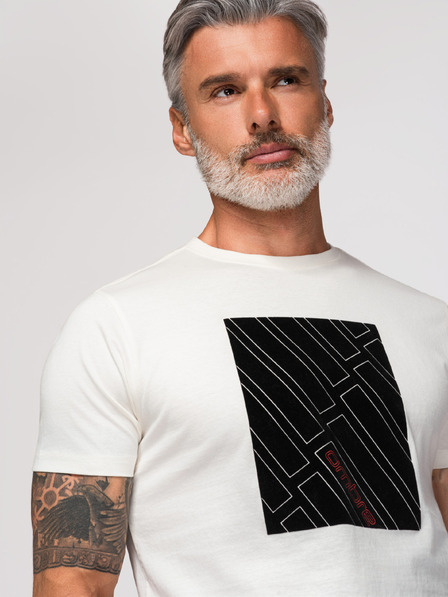 Ombre Clothing Pánské bavlněné tričko s geometrickým potiskem - bílé V1 OM-TSPT-0259 Ombre Clothing