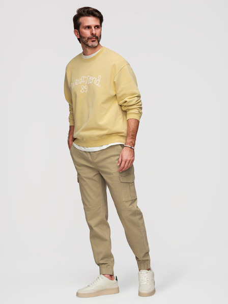 Ombre Clothing Pánské kalhoty JOGGERY s cargo kapsami na zip - khaki V1 OM-PAJO-0290 Ombre Clothing