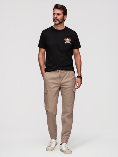 Ombre Clothing Pánské kalhoty JOGGERY s cargo kapsami na zip - béžové V2 OM-PAJO-0290 Ombre Clothing