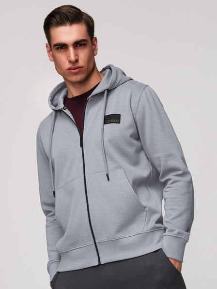Ombre Clothing Pánská mikina na zip s kapucí a nášivkou - šedá V1 OM-SSZP-0256 Ombre Clothing