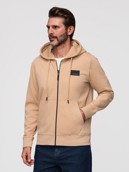 Ombre Clothing Pánská mikina na zip s kapucí a nášivkou - sand V2 OM-SSZP-0256 Ombre Clothing