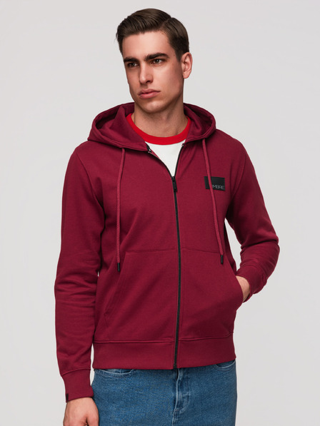 Ombre Clothing Pánská mikina bez knoflíků s kapucí a nášivkou - červená V3 OM-SSZP-0256 Ombre Clothing